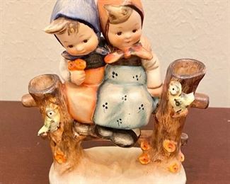 Hummel Coquettes Figurine-Two Girls Sitting on Fence, marked Germany, C1970's