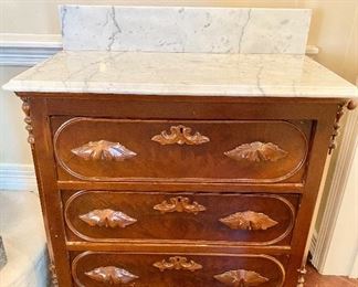 Vintage Marble Top 3 Drawer Cabinet