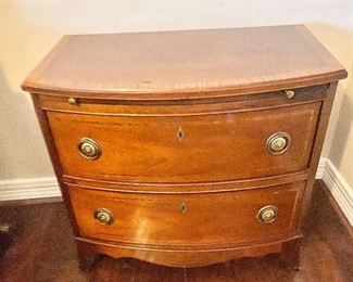 Mahogany Bow Front Bachelors Side Table (Pair). National Mt. Airy Furniture Company