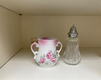 PAIR OF GLASS SHAKER AND MUG $ 20.00