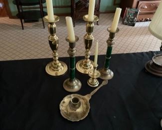 group of brass candle holders $ 45.00