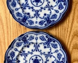 Antique Flow Blue Conway 10" Plates, Pair