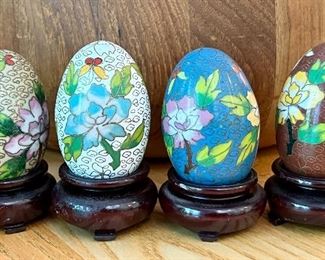 (4) Cloisonne Eggs with Stands