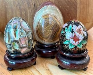 Abalone, Marble & Cloisonne Eggs (stands not included)
