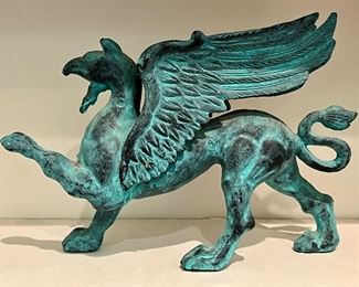 Item 27:  Patinated Cast Metal Griffin - 13.5" x 9.5": $125