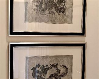 (2) Dragon Block Prints on Rice Paper - 22.5" x 18.25" -- this is what they look like framed!