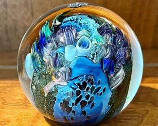 Item 36:  Josh Simpson Inhabited Planet Paperweight Signed & Numbered - 3": $175