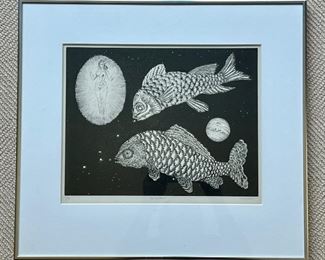 Item 39:  "Les Poissons" (Astrological Sign) Signed 6/50 - 20.25" x 18.25": $125