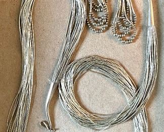 Vintage Liquid Silver Necklace and Earrings