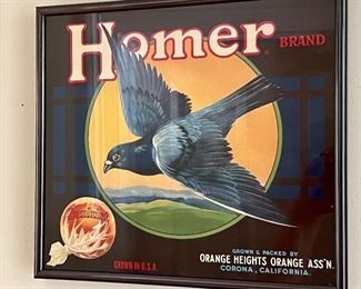 Homer Brand Framed Box Label Advertising