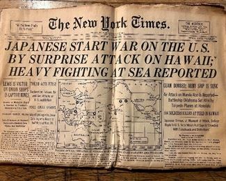 Item 62:  "The New York Times Newspaper" December 8, 1941 Edition: $145