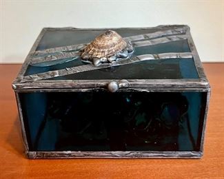 Stained glass box with Limpet atop