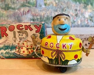 Vintage ROCKY The Caveman Fred Flintstone Lookalike Battery Operated Tin Litho Toy Made in JAPAN