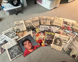 Assortment of vintage magazines and newspapers from major events