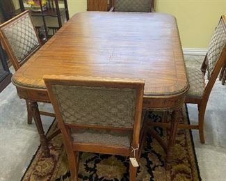 Sligh Adams Style Hand Painted Dining Table W/ 3 Leaves and 6 Chairs