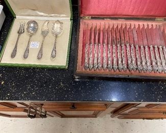 French Solid Sterling Knives (Blades are solid silver), Sterling Service set