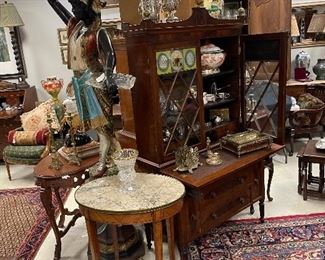 Hand Carved Wood Pychrome Painted Blackamoor, Period Federal Secretary, French Marble Top Table