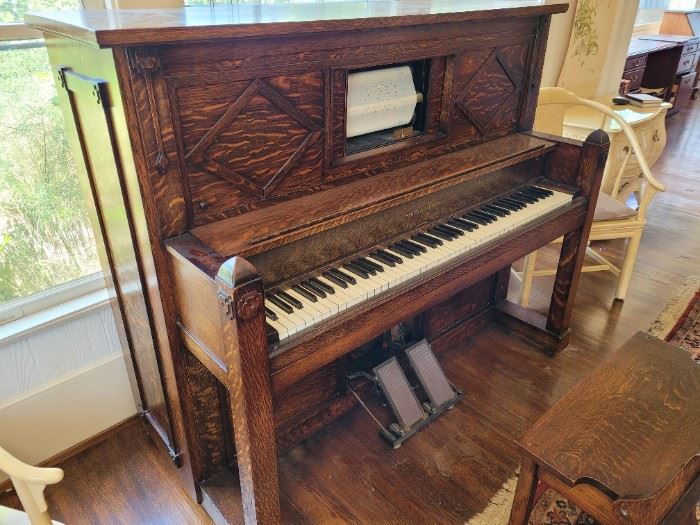 Restored Mission style quarter sawn oak piano...player piano as well