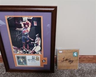 Charles Barkley signed photo, Tom Izzo signed hardwood