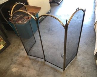 Brass fireplace folding screen