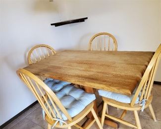Wood block table four chairs , great for a sm kitchen.  