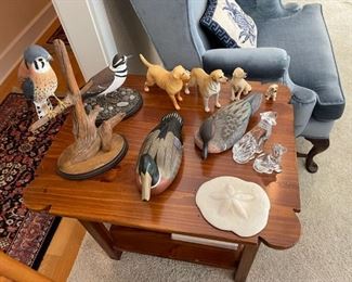 Signed decoys, ducks and the birds too. HUGE sand dollar! 