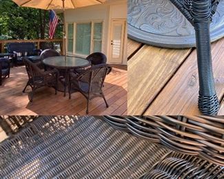 Resin Wicker Table & Chairs with Umbrella 