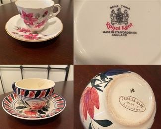 Royal Kent England  Hand Painted Staffordshire Cup & Saucer 
Persian Ware Germany Cup & Saucer