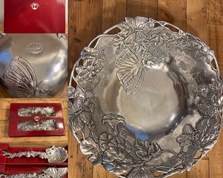 Arthur Court Pewter Bowl & Salad Tongs with Butterflies 