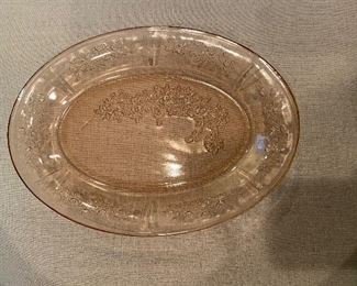 Pink Depression Glass Platter-Cabbage Rose Federal Glass