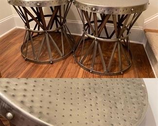 Hammered Metal pair Stools/Side Tables