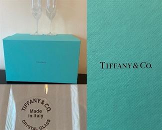 Pair Tiffany Crystal Champagne Glasses in Original Packing & Box