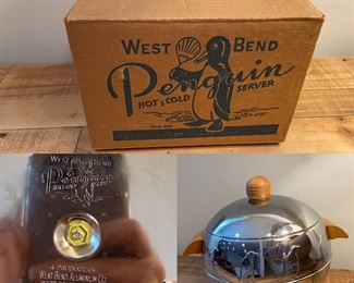 Vintage West Bend Penguin Hot & Cold Stainless Server in Original Box