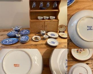 Several Miniature Vintage Made in Japan Porcelain Tea Sets
Wooden Doll China Cabinet 