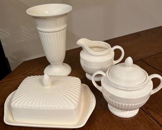 Wedgwood England of Etruria & Barlaston Bone China Bud Vase, Butter Dish, Creamer & Sugar