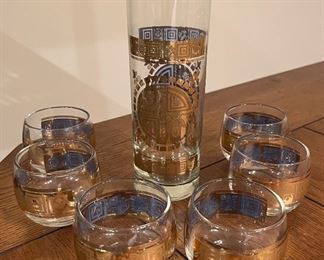 Vintage Culver Coronet Martini Set with 6 Roly Poly Glasses