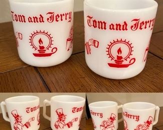 Set of 2 Hazel Atlas Vintage Milk Glass Tom & Jerry Mugs/Egg Nog Cups