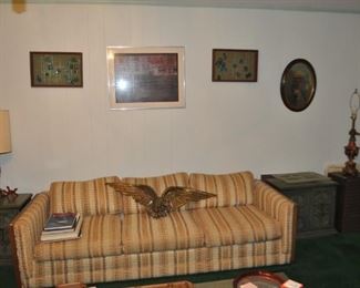 Lane sofa, Large brass eagle, Broyhill end tables