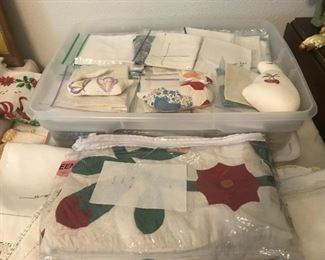 Vintage Quilt top, numerous quilts, and vintage linens