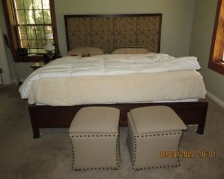 Pair of storage ottomans & Kingsize Bed with Upholstered Headboard