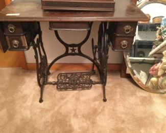 Bedroom- vintage “Domestic” treadle sewing machine - original cabinet with box cover - really neat!