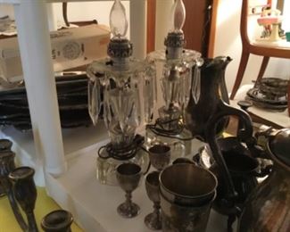Many pieces of silver plate & some silver + these lamps 