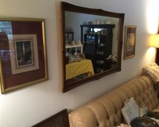 Mirror & pictures over sofa