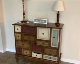 Multi colored chest.