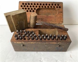 Vintage Punch Set Large Brass Block, Brass