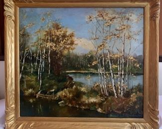 "Birch Trees" oil on canvas, unsigned. Cleaned,