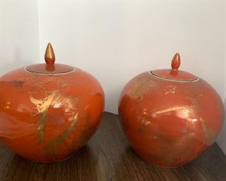 Vintage marked Asian porcelain ginger jars; 10" x
