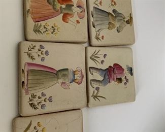 Vintage Used Ceramic Tiles Folk Art