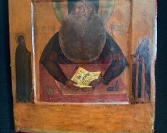 Russian painting on curved wood panel, 15 1/2" x