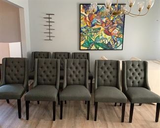 Upholstered tufted back dining chairs; 19" seat